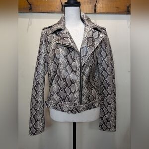 Coffee Shop Faux Leather Zippered Moto Jacket Python
